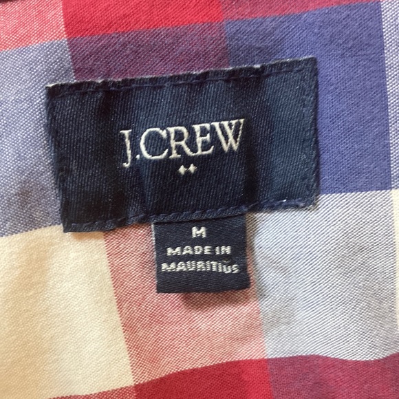 J Crew size medium burgundy, blue & white plaid longlseeve button up - Picture 2 of 4